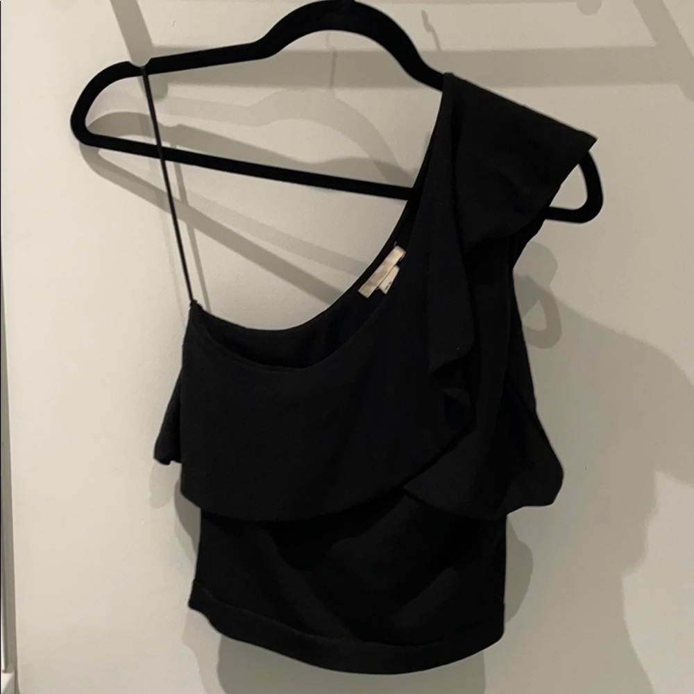 H&M Black One-Shoulder Ruffle Crop Top – Size 8 | Never Worn